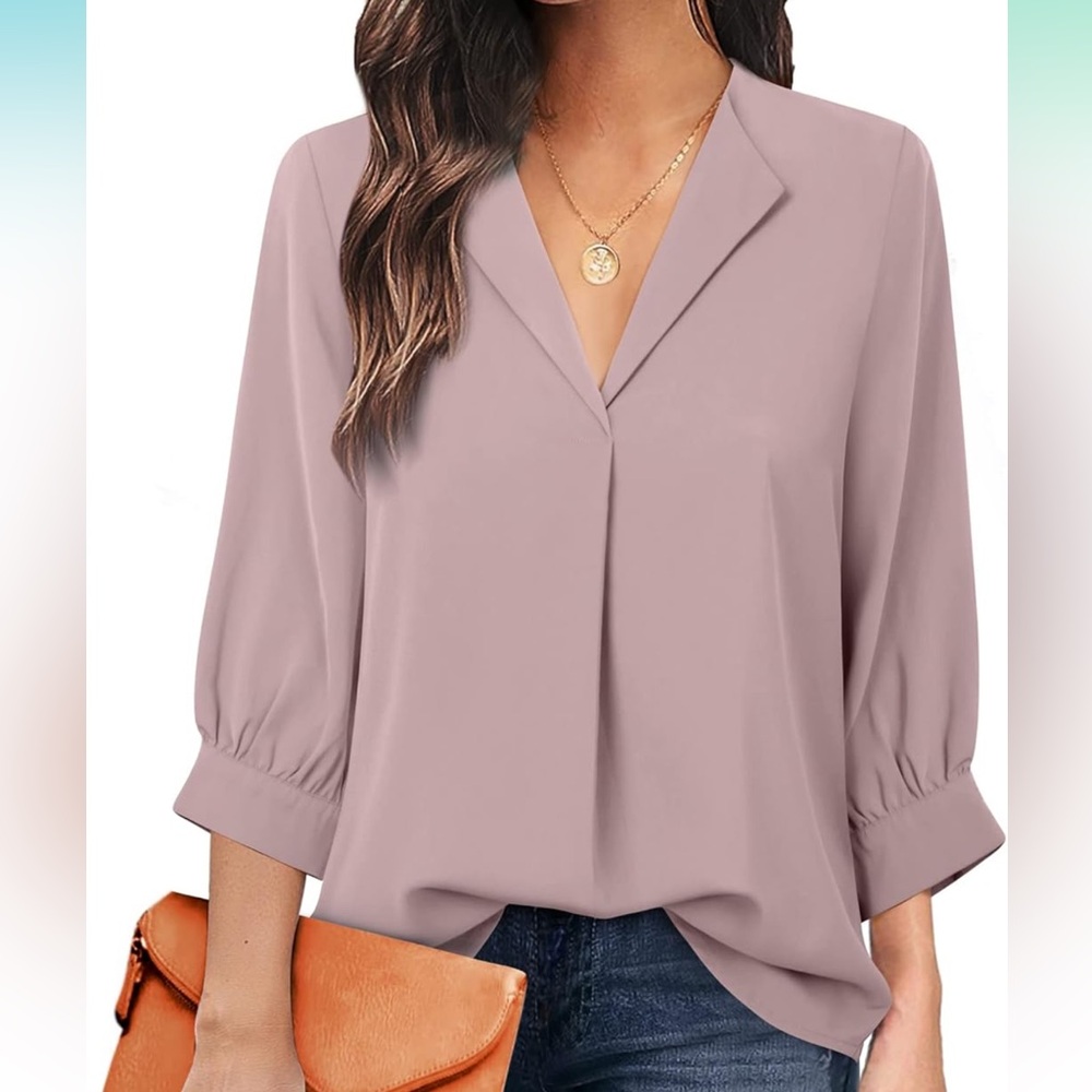 Unixseque Women's Casual Chiffon V Neck 3/4 Sleeve